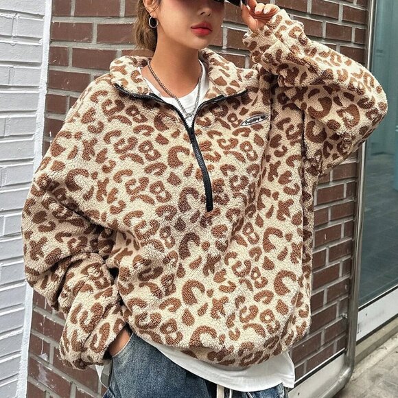 Apricot Casual Women's Leopard Print Basic Long Sleeve Sweatshirt - Picture 6 of 9